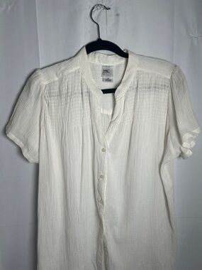 Just My Size Cream Short-Sleeve Button Front Blouse